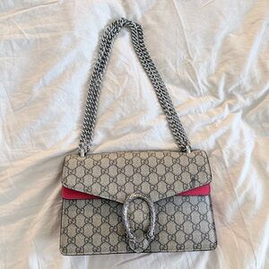 Gucci Brown and Red Shoulder Bag with chain shoulder strap